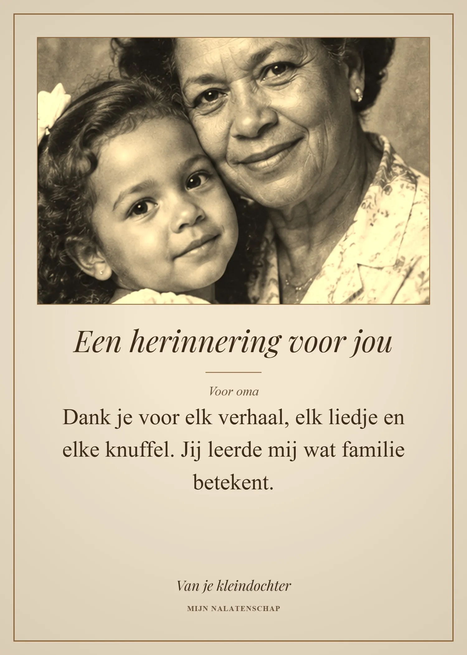 Herinneringskaart met foto en tekst